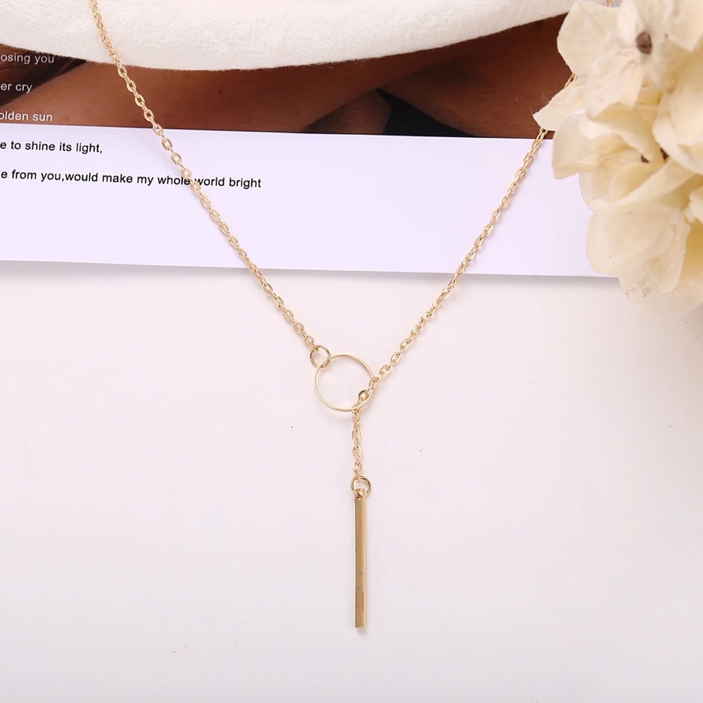 NEW Dainty 18K Stainless Steel Cylindrical And Bar Y Necklace - Picture 3 of 11